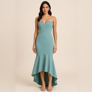 Theia‎ Trumpet Sleeveless Fishtail Aqua Blue Midi Gown Size 4